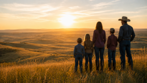 Family overlooking the grasslands